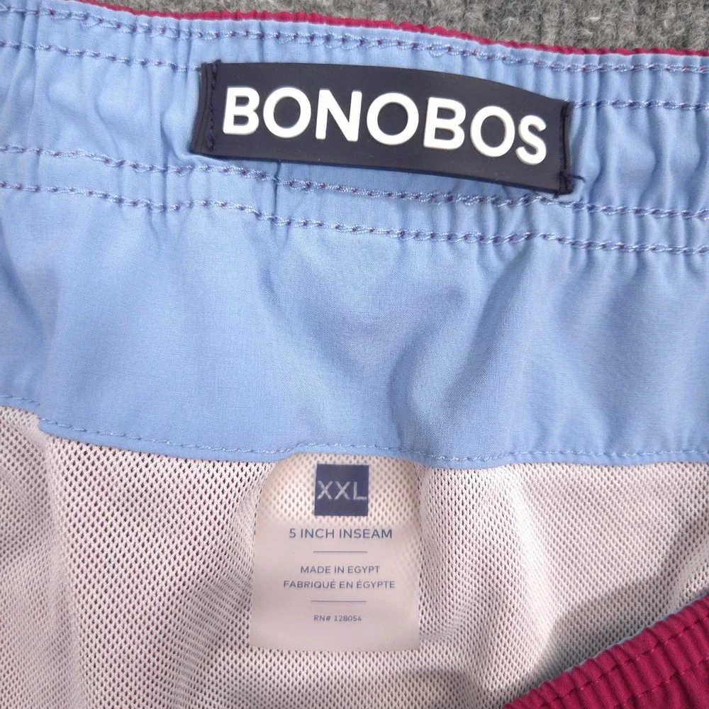 Bonobos Throwback‎ Swim Trunks Mens XXL Burgundy Blue Trim Pockets Lined Retro
